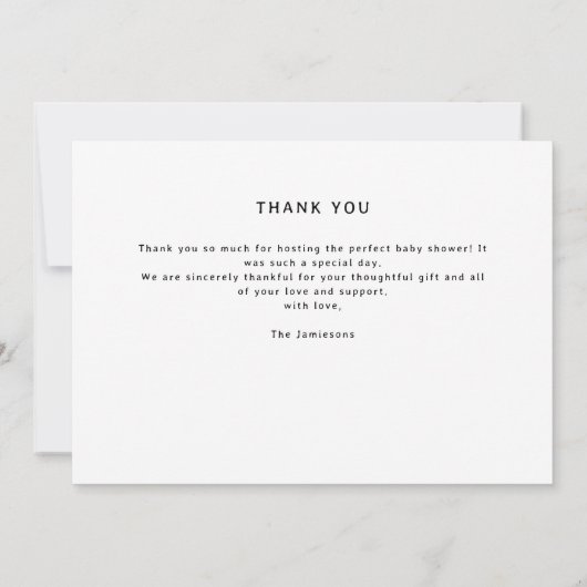Slank Modern Eenvoudig Aangepast Foto Baby shower Bedankkaart (Achterkant)