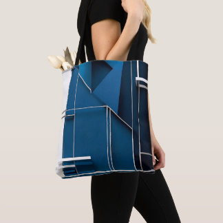 Slank modern geometrisch wit blauw ontwerp draagtas