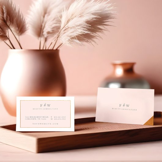 Slank Modern Minimalistisch Blush Roze & Goud Visitekaartje