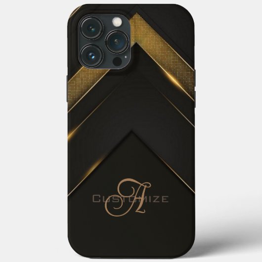 Slank Monogrammen Black en Gold Chevron Case-Mate iPhone Case (Achterkant)