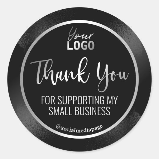 Slank zwart en zilver, dank u Logo Ronde Sticker (Voorkant)