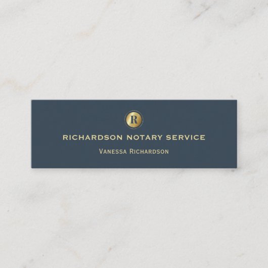 Slanke Blauw & Goud Monogram Icoon Notaris Openbaa Mini Visitekaartje (Voorkant)