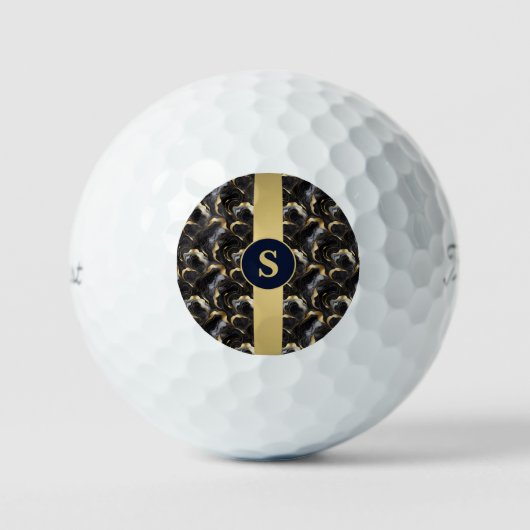 Slanke Elegance Zwart en Goud Marmeren Golfballen (Voorkant)
