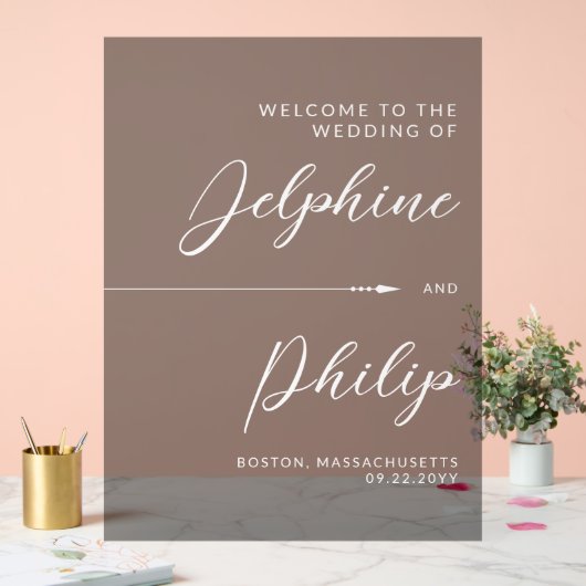 Slanke pijl zwart wit script bruiloft welkom acryl bord (Huwelijk)