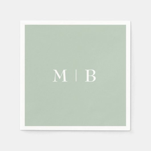 Slanke Sage Wit Monogram Bruiloft Servet (Voorkant)