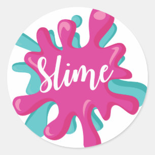 Slanke Sticker roze en turquoise slijmfeest