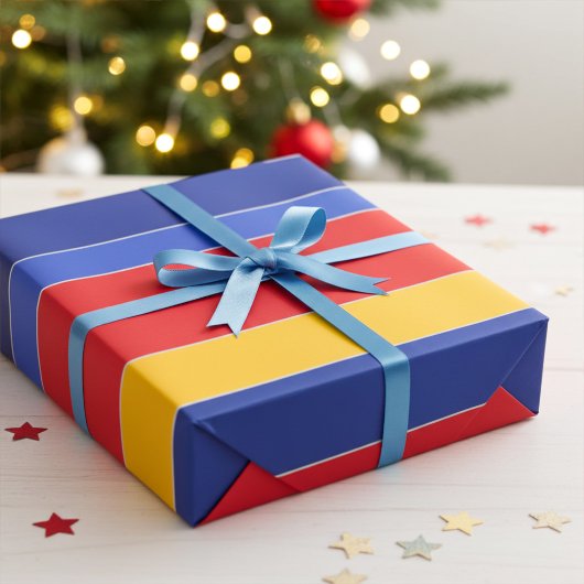 Slanke, stijlvolle rood blauwe gele en zilveren st cadeaupapier