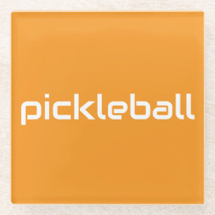 Slanke witte PICKLEBALL tekst op heldere mandarijn Glazen Onderzetter