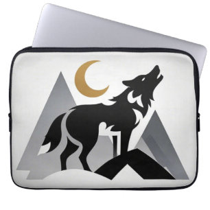 Slanke wolf silhouet huilende halve maan laptop sleeve