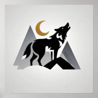 Slanke wolf silhouet huilende halve maan