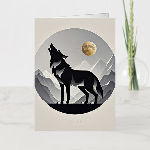 Slanke wolf silhouet zwart grijs minimalist folie wenskaart