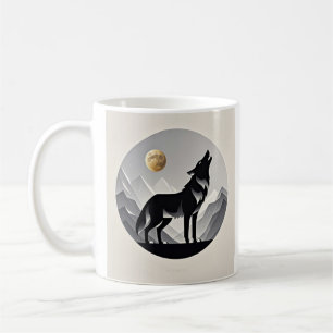 Slanke wolf silhouet zwart grijs minimalist koffiemok