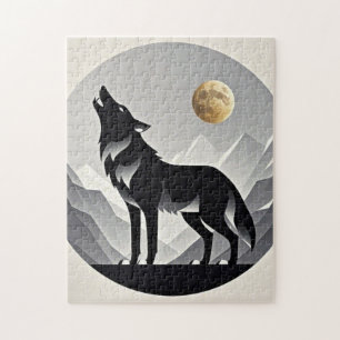 Slanke wolf silhouet zwart grijs minimalist legpuzzel