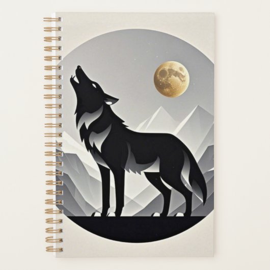 Slanke wolf silhouet zwart grijs minimalist planner (Voorkant)