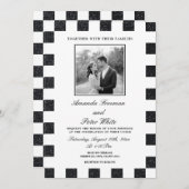 Slanke zwart-wit Glitter Checkerboard bruiloft Kaart (Voorkant / Achterkant)