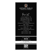 Slanke zwart-wit QR-code notaris prijslijst Reclamekaart (Voorkant)