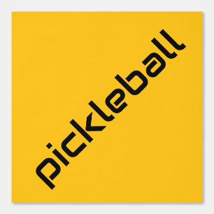 Slanke zwarte diagonale PICKLEBALL op vet geel Behang