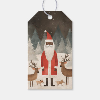 Slanke zwarte Kerstman, rendierfamilie Cadeaulabel