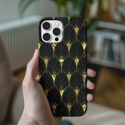 Slanzend Gold Art Deco Patroon op zwarte achtergro Case-Mate iPhone Case