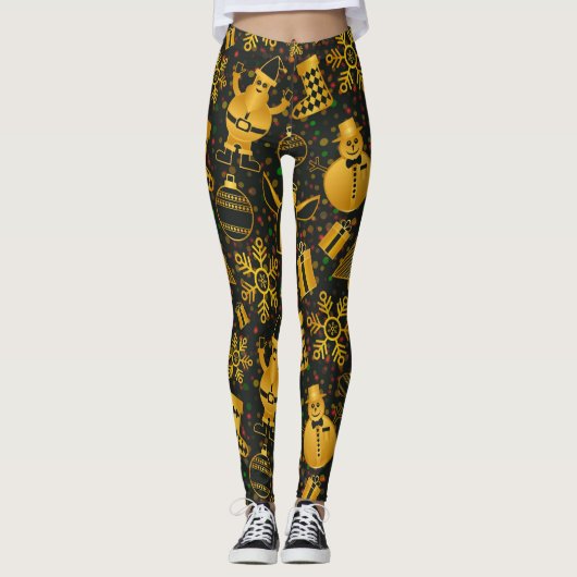 Slanzend gouden kerstdecoratie leggings (Voorkant)