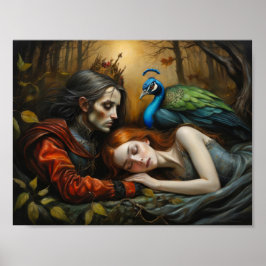 Slapen Beauty verhaal met pauw en prins Poster