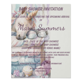 Slapen Eenhoorn Waterverf Pastelkleurig Baby showe Perfect Poster