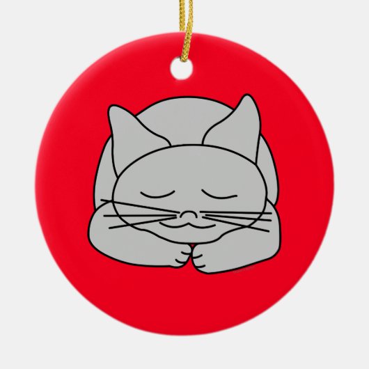 Slapen Grijze Kat Keramisch Ornament (Voorkant)