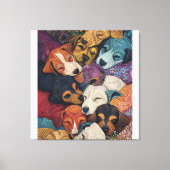 Slapen Hond Puppy Nest - Pointillism Art Stijl Canvas Afdruk (Voorkant)