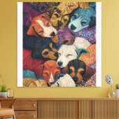 Slapen Hond Puppy Nest - Pointillism Art Stijl Canvas Afdruk (Insitu (Woonkamer))