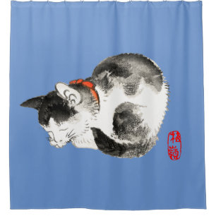 Slapen Japans Kat Zwart en Wit Douchegordijn