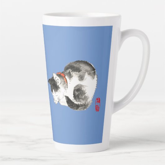 Slapen Japans Kat Zwart en Wit Latte Mok (Rechts)