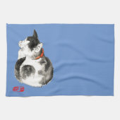 Slapen Japans Kat Zwart en Wit Theedoek (Horizontaal)