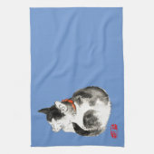 Slapen Japans Kat Zwart en Wit Theedoek (Verticaal)