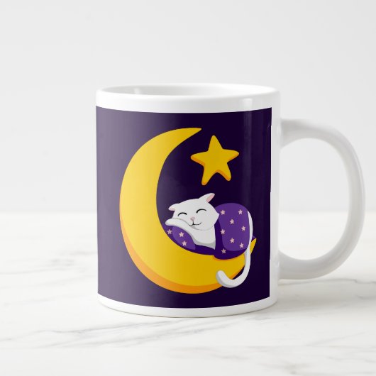 Slapen Kat op Crescent Moon Star Ramadan Extra Grote Beker (Rechts)