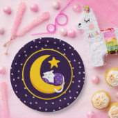Slapen Kat op Crescent Moon Star Ramadan Papieren Bordje (Feest)