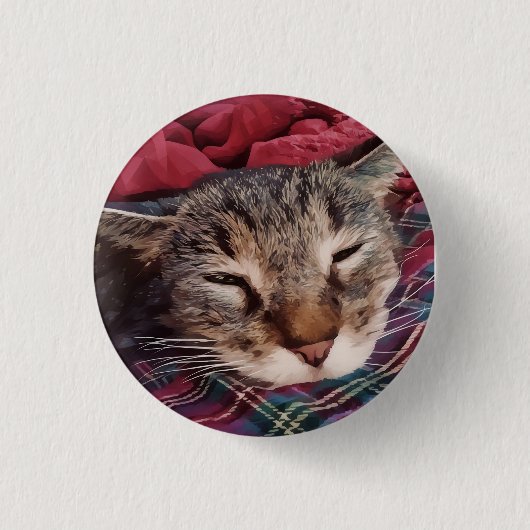 Slapen Kerstmis kat tabby plaid flanel rood Ronde Button 3,2 Cm (Voorkant)