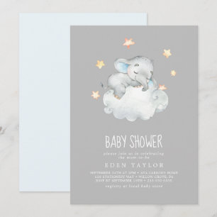 Slapen Kleine Olifant Jongen Grijs Baby shower Kaart