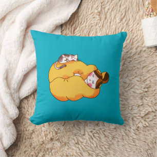 Slapen Meisje met Cosy Cat Kussen
