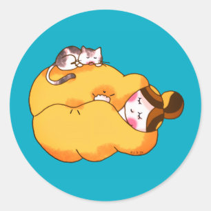 Slapen Meisje met Cosy Cat Ronde Sticker
