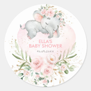 Slapen Olifant Blush Bloemen Groen Ronde Sticker