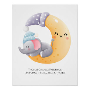 Slapen Olifant in Maan Kwekerij Muur Kunst Perfect Poster