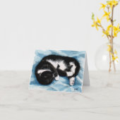 Slapen Tuxedo Cat Painting Note Kaart (Gele Bloem)