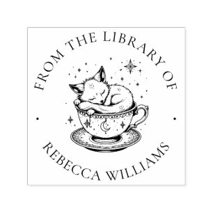 Slapen Vos in Magische Teacup Bookplate Bibliothee Zelfinktende Stempel