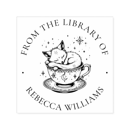Slapen Vos in Magische Teacup Bookplate Bibliothee Zelfinktende Stempel (Design)