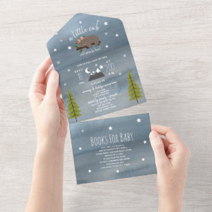 Slapend Beer Cub Floral Baby shower Book Request All In One Uitnodiging