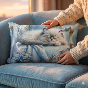 Slapend Kitten Blauw Cottagecore Droom Kussen