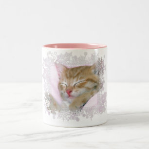 Slapend Kitten Label 1 - Koffie/thee/cacao-Mok Tweekleurige Koffiemok