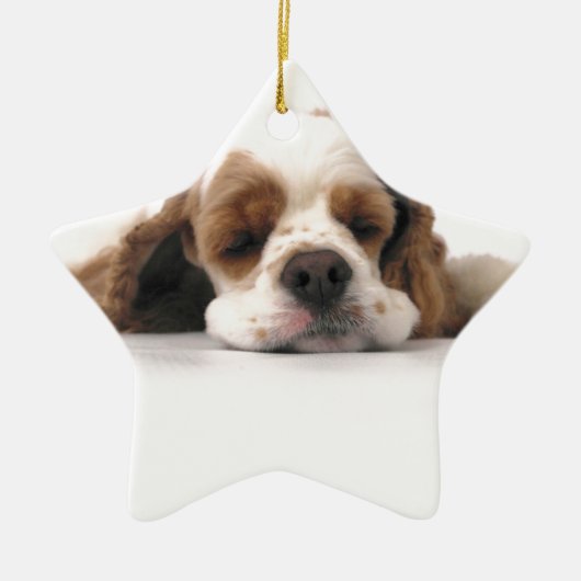 Slapend Rood/Wit Cocker Spaniel Keramisch Ornament (Voorkant)