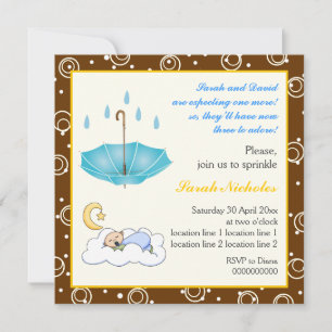 Slapende baby jongen strooi blauw bruin uitnodigin kaart