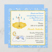 Slapende baby jongen strooi blauwe gele uitnodigin kaart (Voorkant / Achterkant)